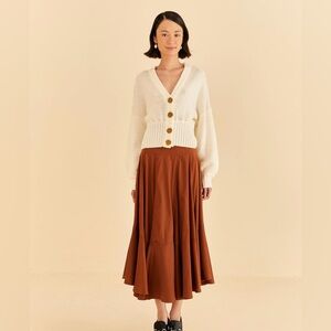 Farm Rio Caramel Ruffled Maxi Skirt